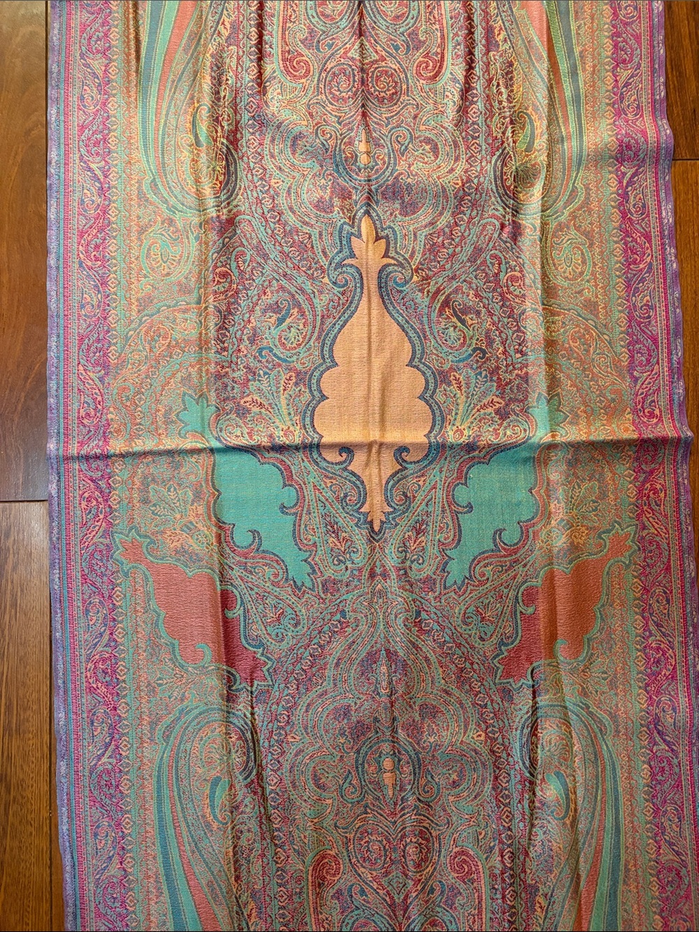Very soft linen Paisley Scarf- Pink, Teal & Coral